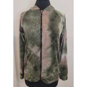 Ladies XL Tie Dye Lightweight Zip Hoodie Long Sleeve Green GUC